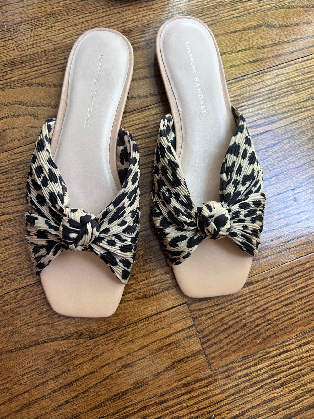 Loeffler Randall Black & Beige Knot Slide Sandals